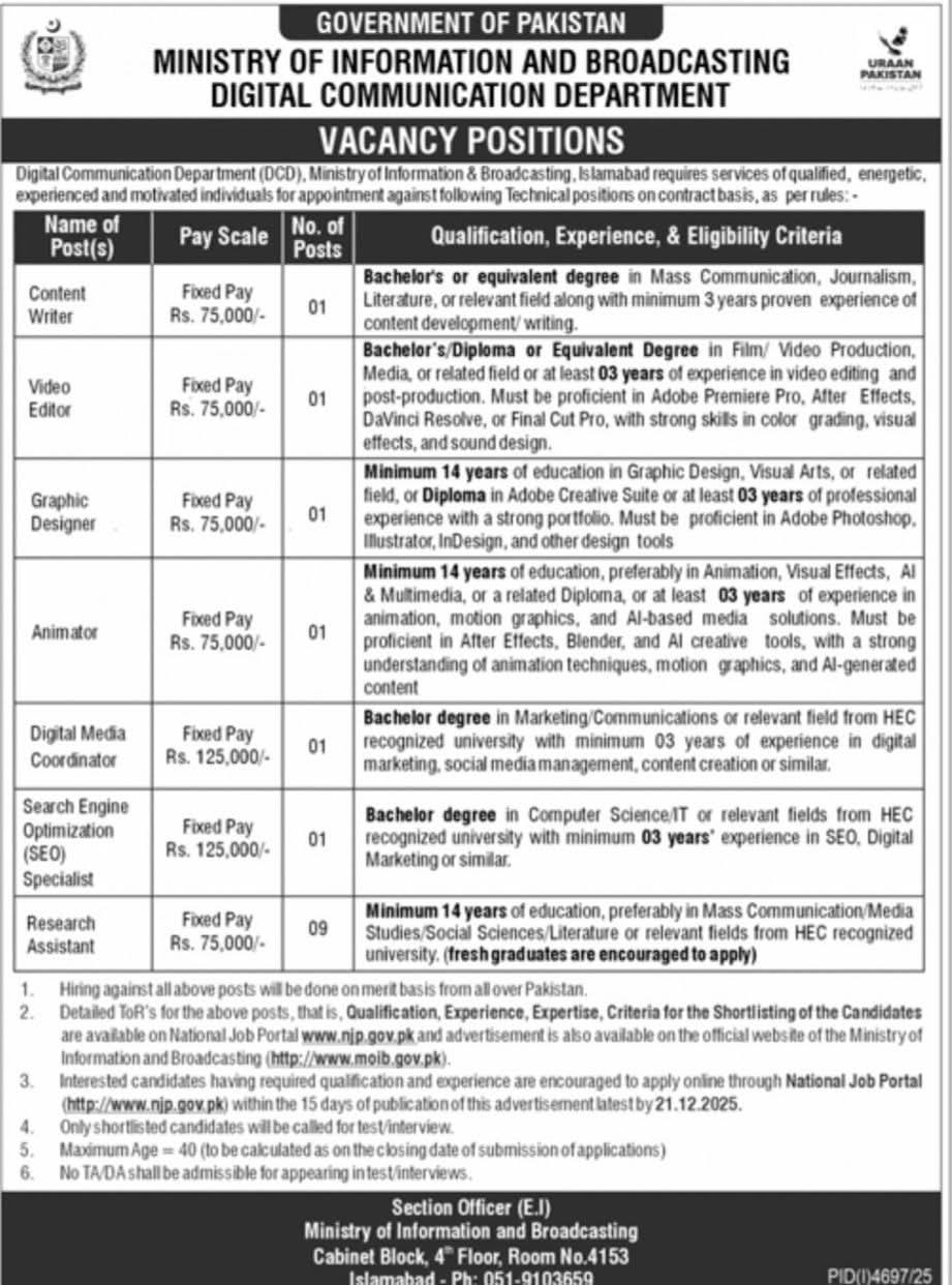 Ministry of Information & Broadcasting Jobs